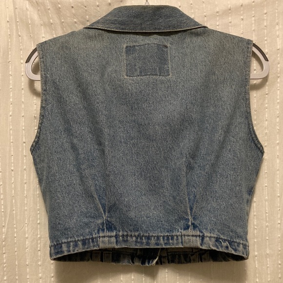 Vintage 80s 90s Hollywood Jeans cropped denim vest - Picture 3 of 4